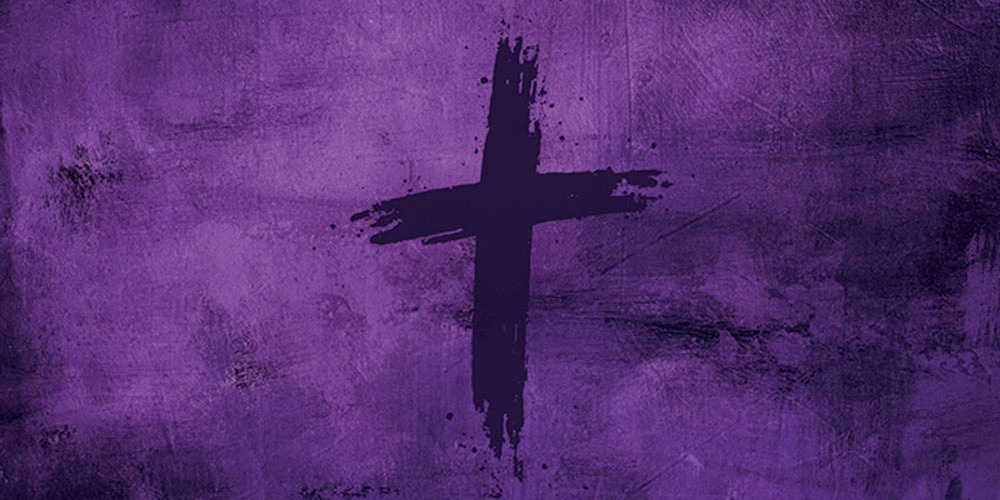 Purple cross artwork representing the penitential season of Lent